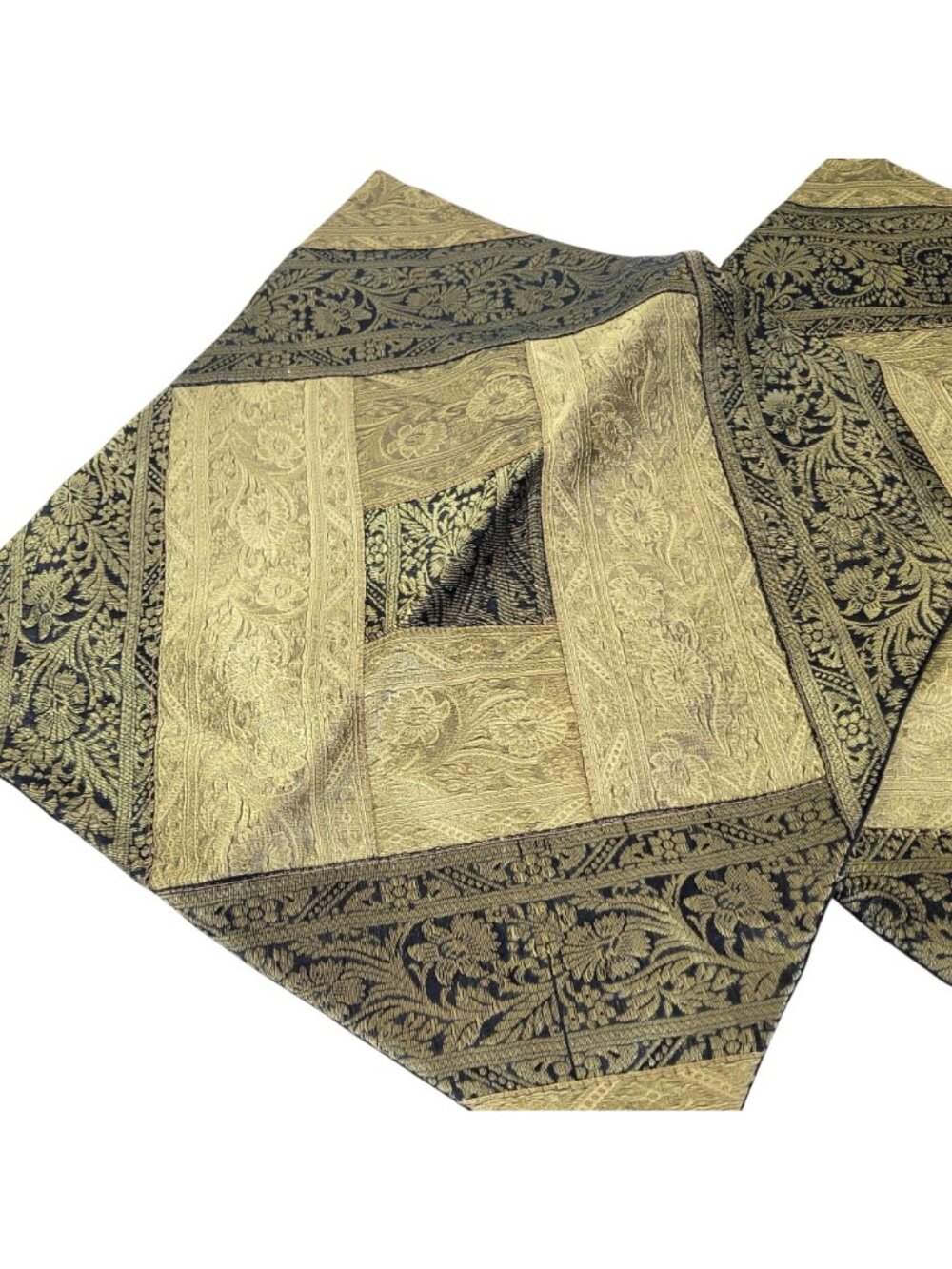 Luxury Gold & Black Brocade Pillow Covers With Floral Pattern - Set Of 2 16"x16" - Picture 4 of 4